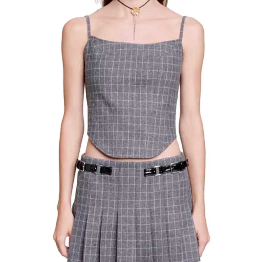 Maje Gray Plaid Camisole Top